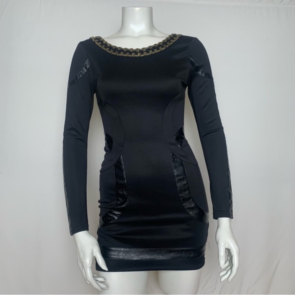Black mini‎ cocktail dress gold accents small